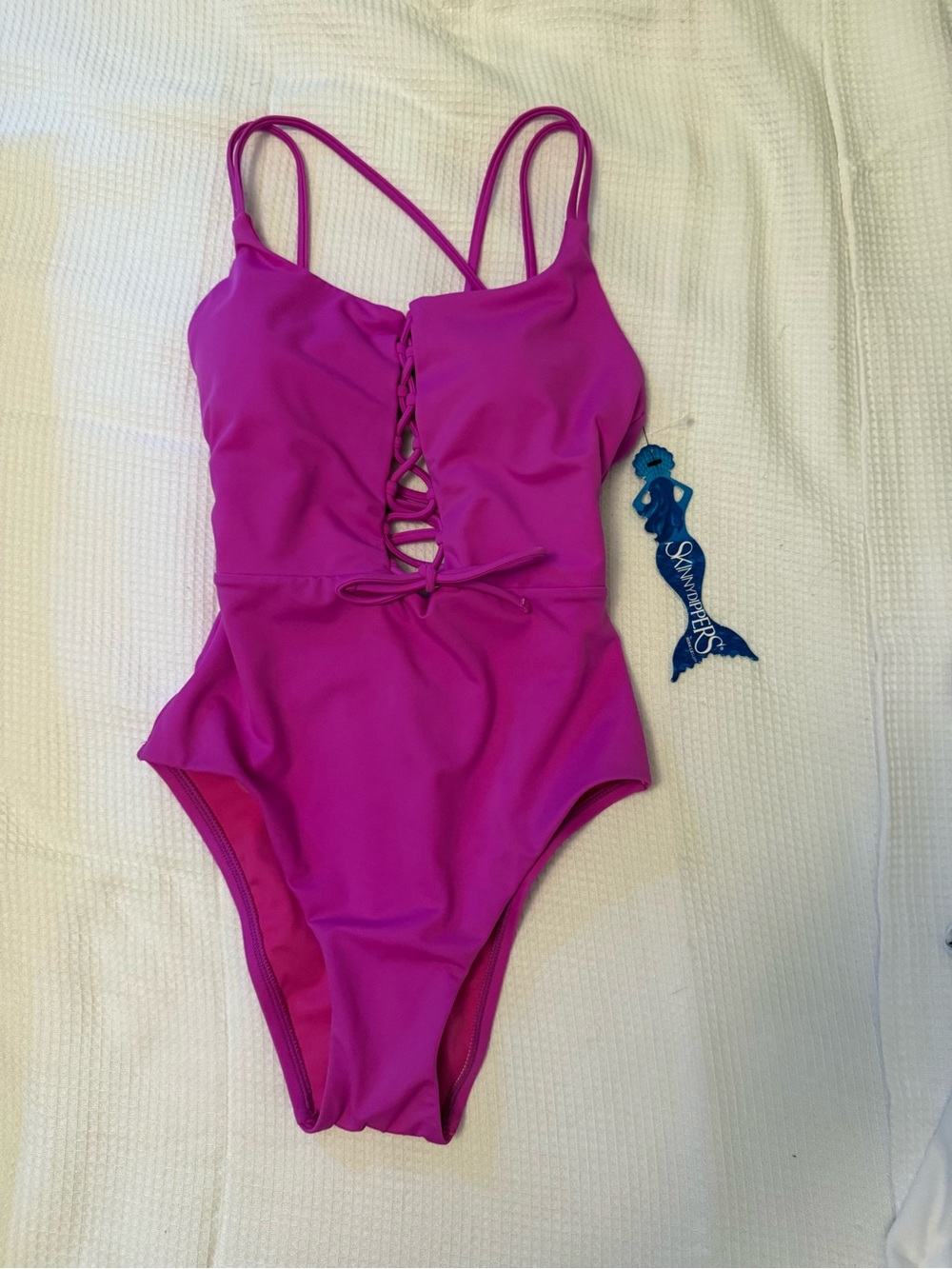 NWT Skinnydippers SZ S Bright Pink One-Piece Swimsuit with Front Lace-Up